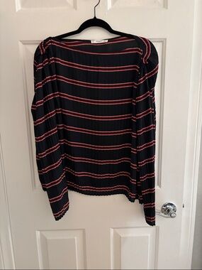 Mango Black Top with Red and White Stripes